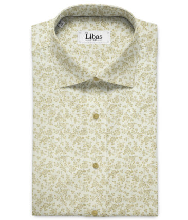 J.Hampstead Men's Cotton Printed 2.25 Meter Unstitched Shirting Fabric (White & Beige)
