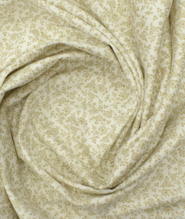 J.Hampstead Men's Cotton Printed 2.25 Meter Unstitched Shirting Fabric (White & Beige)