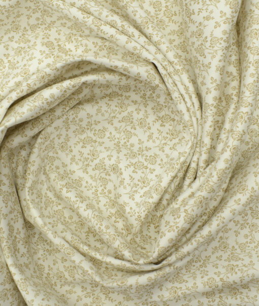 J.Hampstead Men's Cotton Printed 2.25 Meter Unstitched Shirting Fabric (White & Beige)