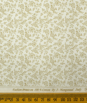 J.Hampstead Men's Cotton Printed 2.25 Meter Unstitched Shirting Fabric (White & Beige)