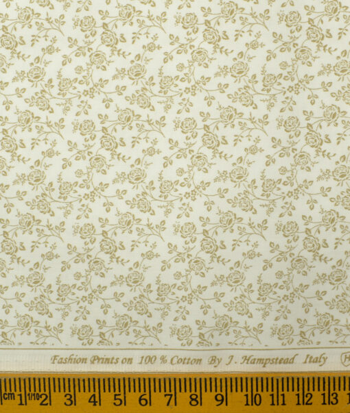 J.Hampstead Men's Cotton Printed 2.25 Meter Unstitched Shirting Fabric (White & Beige)