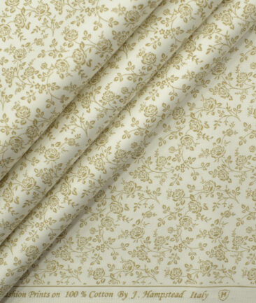 J.Hampstead Men's Cotton Printed 2.25 Meter Unstitched Shirting Fabric (White & Beige)