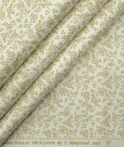 J.Hampstead Men's Cotton Printed 2.25 Meter Unstitched Shirting Fabric (White & Beige)