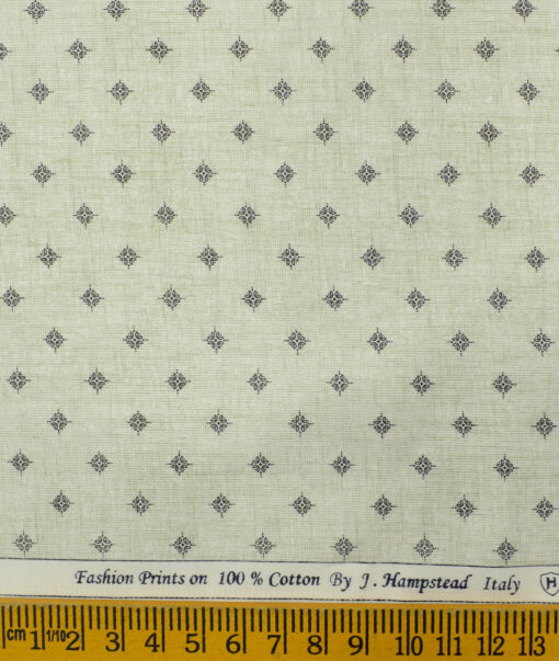 J.Hampstead Men's Cotton Printed 2.25 Meter Unstitched Shirting Fabric (White & Green)