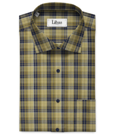 J.Hampstead Men's Giza Cotton Checks 2.25 Meter Unstitched Shirting Fabric (Beige & Blue)