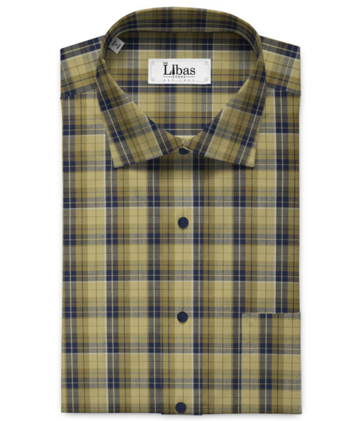 J.Hampstead Men's Giza Cotton Checks 2.25 Meter Unstitched Shirting Fabric (Beige & Blue)