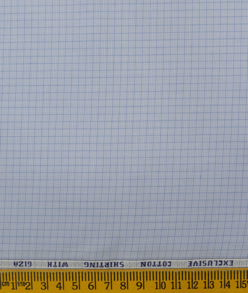 J.Hampstead Men's Giza Cotton Checks 2.25 Meter Unstitched Shirting Fabric (Sky Blue)