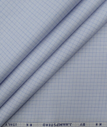 J.Hampstead Men's Giza Cotton Checks 2.25 Meter Unstitched Shirting Fabric (Sky Blue)