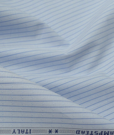J.Hampstead Men's  Cotton Striped 2.25 Meter Unstitched Shirting Fabric (Sky Blue)