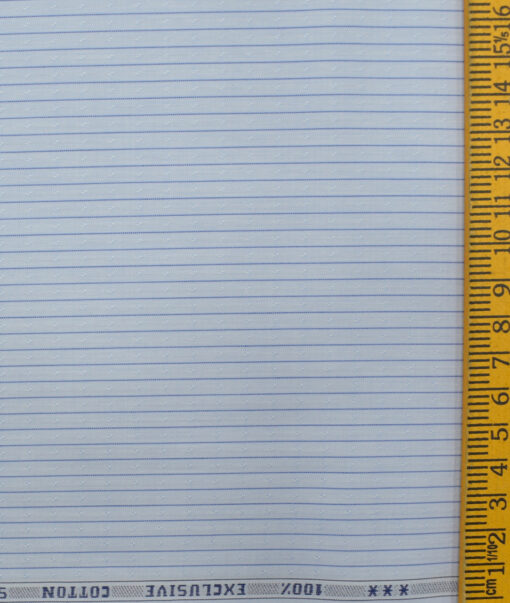 J.Hampstead Men's  Cotton Striped 2.25 Meter Unstitched Shirting Fabric (Sky Blue)