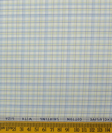 J.Hampstead Men's  Cotton Checks 2.25 Meter Unstitched Shirting Fabric (White)