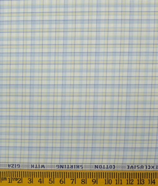 J.Hampstead Men's  Cotton Checks 2.25 Meter Unstitched Shirting Fabric (White)