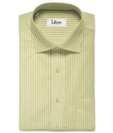 J.Hampstead Men's Cotton Striped 2.25 Meter Unstitched Shirting Fabric (Yellow)