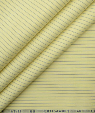 J.Hampstead Men's Cotton Striped 2.25 Meter Unstitched Shirting Fabric (Yellow)