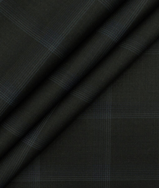 Marcellino Men's Terry Rayon Checks 3.75 Meter Unstitched Suiting Fabric (Black)
