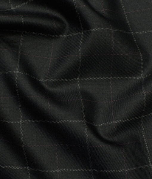 Marcellino Men's Terry Rayon Checks 3.75 Meter Unstitched Suiting Fabric (Black)