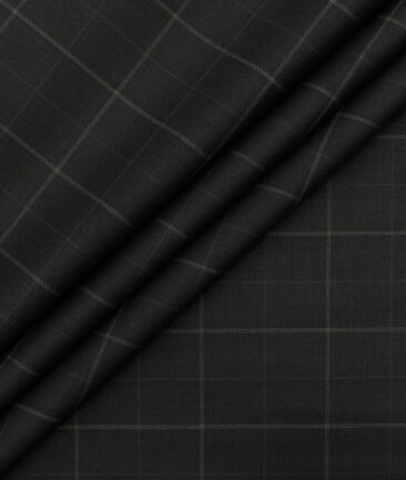 Marcellino Men's Terry Rayon Checks 3.75 Meter Unstitched Suiting Fabric (Black)