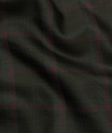 Marcellino Men's Terry Rayon Checks 3.75 Meter Unstitched Suiting Fabric (Dark Brown)