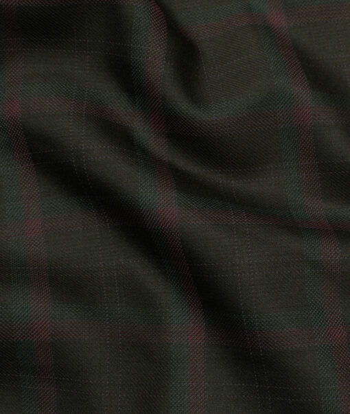 Marcellino Men's Terry Rayon Checks 3.75 Meter Unstitched Suiting Fabric (Dark Brown)