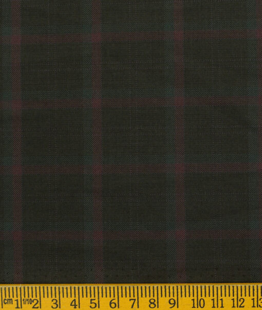 Marcellino Men's Terry Rayon Checks 3.75 Meter Unstitched Suiting Fabric (Dark Brown)