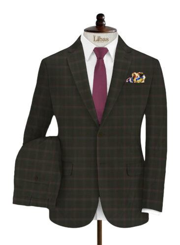Marcellino Men's Terry Rayon Checks 3.75 Meter Unstitched Suiting Fabric (Dark Brown)
