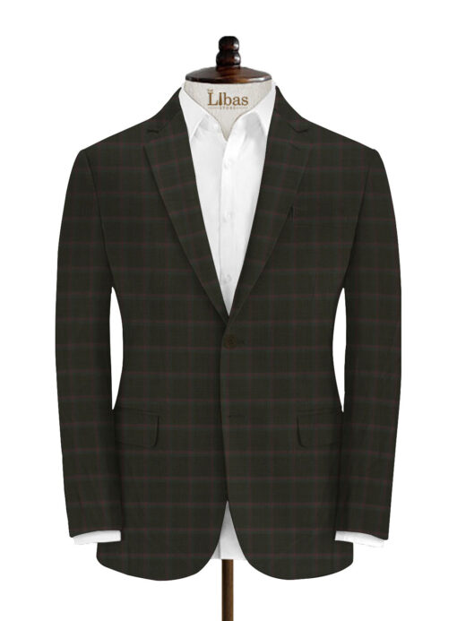 Marcellino Men's Terry Rayon Checks 3.75 Meter Unstitched Suiting Fabric (Dark Brown)
