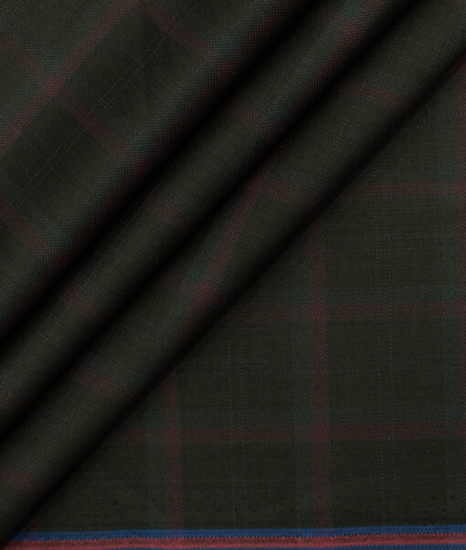 Marcellino Men's Terry Rayon Checks 3.75 Meter Unstitched Suiting Fabric (Dark Brown)