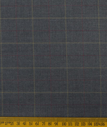 Marcellino Men's Terry Rayon Checks 3.75 Meter Unstitched Suiting Fabric (Grey)