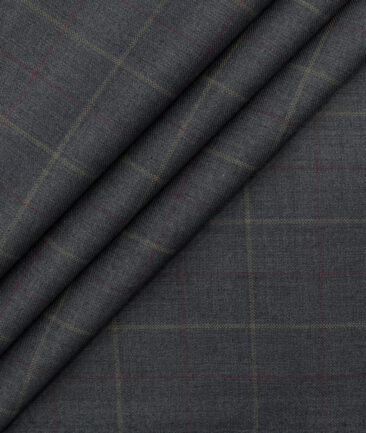 Marcellino Men's Terry Rayon Checks 3.75 Meter Unstitched Suiting Fabric (Grey)