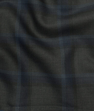 Marcellino Men's Terry Rayon Checks 3.75 Meter Unstitched Suiting Fabric (Grey & Blue)