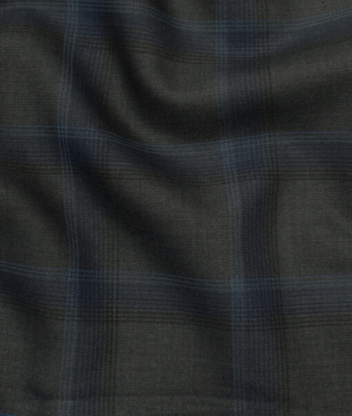 Marcellino Men's Terry Rayon Checks 3.75 Meter Unstitched Suiting Fabric (Grey & Blue)