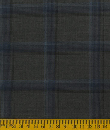 Marcellino Men's Terry Rayon Checks 3.75 Meter Unstitched Suiting Fabric (Grey & Blue)
