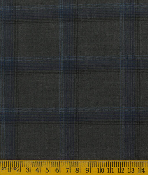 Marcellino Men's Terry Rayon Checks 3.75 Meter Unstitched Suiting Fabric (Grey & Blue)