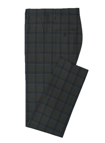 Marcellino Men's Terry Rayon Checks 3.75 Meter Unstitched Suiting Fabric (Grey & Blue)