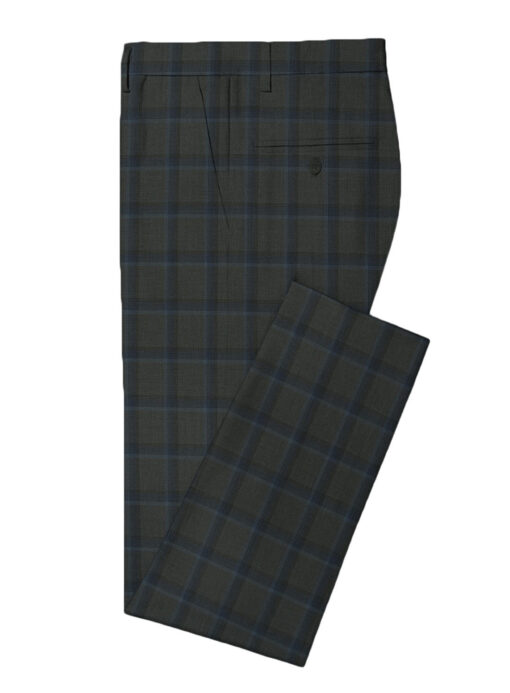 Marcellino Men's Terry Rayon Checks 3.75 Meter Unstitched Suiting Fabric (Grey & Blue)