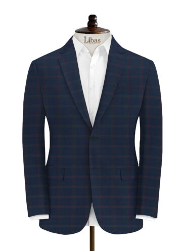 Marcellino Men's Terry Rayon Checks 3.75 Meter Unstitched Suiting Fabric (Royal Blue)