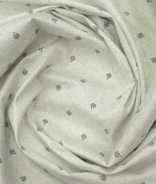 Nemesis Men's Premium Cotton Printed 2.25 Meter Unstitched Shirting Fabric (White & Grey)