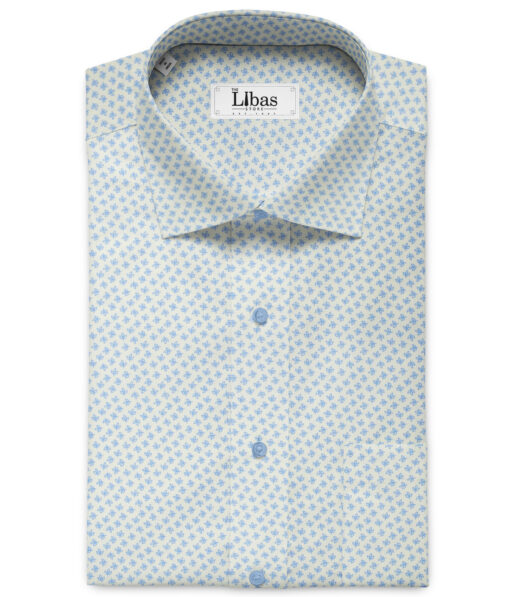 Nemesis Men's Premium Cotton Printed 2.25 Meter Unstitched Shirting Fabric (White & Sky Blue)
