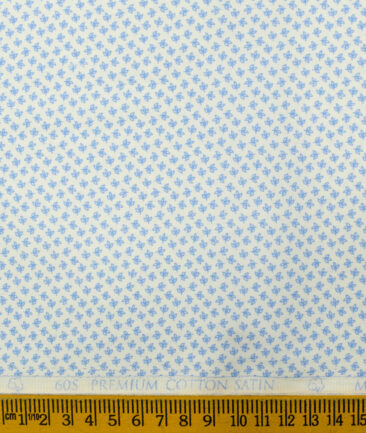 Nemesis Men's Premium Cotton Printed 2.25 Meter Unstitched Shirting Fabric (White & Sky Blue)