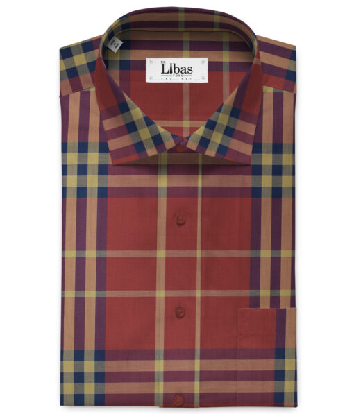 Nemesis Men's Giza Cotton Checks 2.25 Meter Unstitched Shirting Fabric (Brick Red)