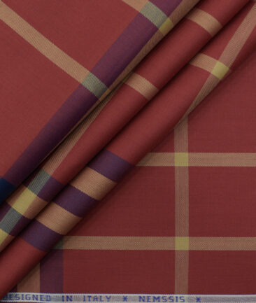Nemesis Men's Giza Cotton Checks 2.25 Meter Unstitched Shirting Fabric (Brick Red)