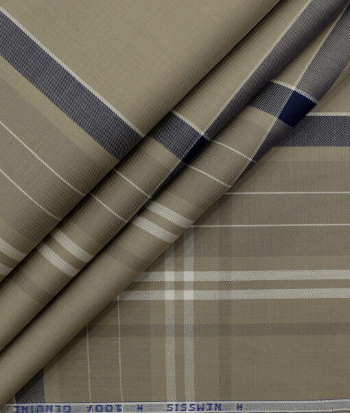 Nemesis Men's Luxury Cotton Checks 2.25 Meter Unstitched Shirting Fabric (Brown)