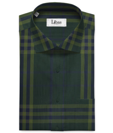 Nemesis Men's Giza Cotton Checks 2.25 Meter Unstitched Shirting Fabric (Dark Pine Green)