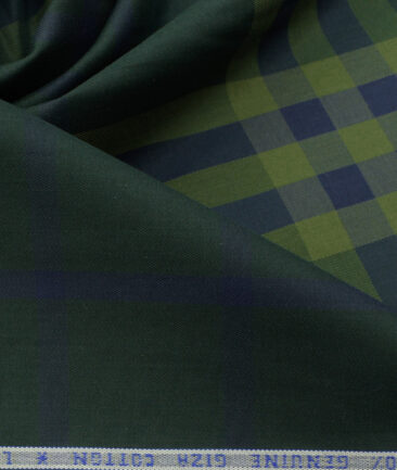 Nemesis Men's Giza Cotton Checks 2.25 Meter Unstitched Shirting Fabric (Dark Pine Green)