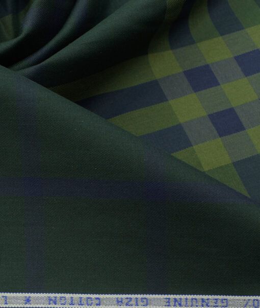 Nemesis Men's Giza Cotton Checks 2.25 Meter Unstitched Shirting Fabric (Dark Pine Green)