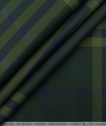 Nemesis Men's Giza Cotton Checks 2.25 Meter Unstitched Shirting Fabric (Dark Pine Green)