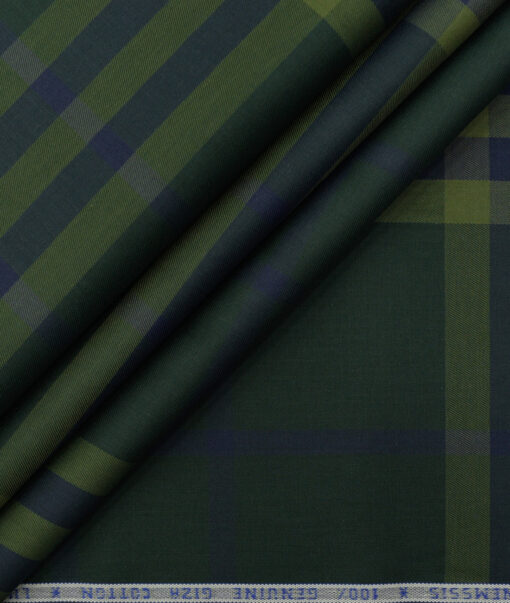 Nemesis Men's Giza Cotton Checks 2.25 Meter Unstitched Shirting Fabric (Dark Pine Green)