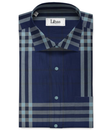 Nemesis Men's Giza Cotton Checks 2.25 Meter Unstitched Shirting Fabric (Dark Royal Blue)
