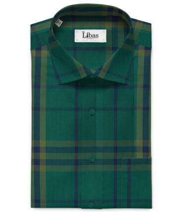 Nemesis Men's Giza Cotton Checks 2.25 Meter Unstitched Shirting Fabric (Dark Sea Green)