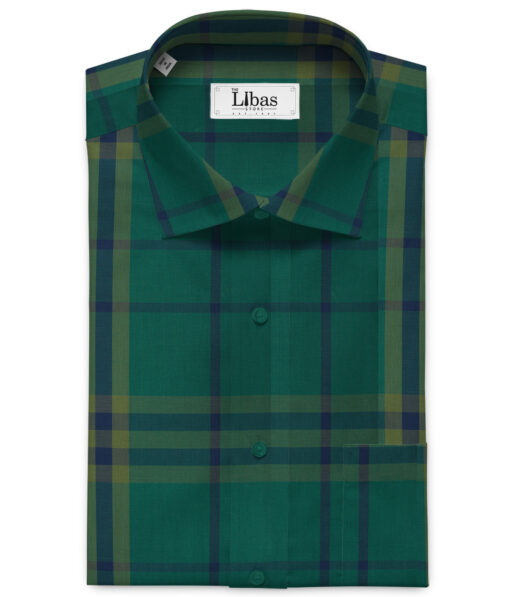 Nemesis Men's Giza Cotton Checks 2.25 Meter Unstitched Shirting Fabric (Dark Sea Green)
